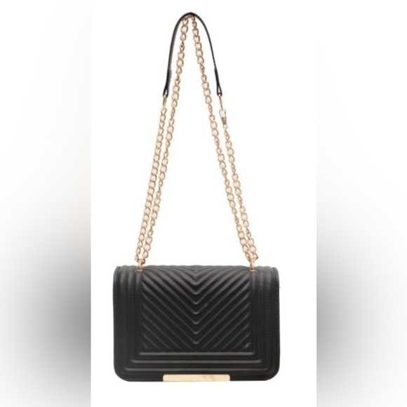 New!Black VEGAN LEATHER CHEVRON GRID CROSSBODY SHOULDER FLAP BAG - Picture 6 of 6